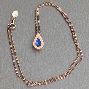 Vintage Avon Gold Tone Necklace with Blue Teardrop Pendant